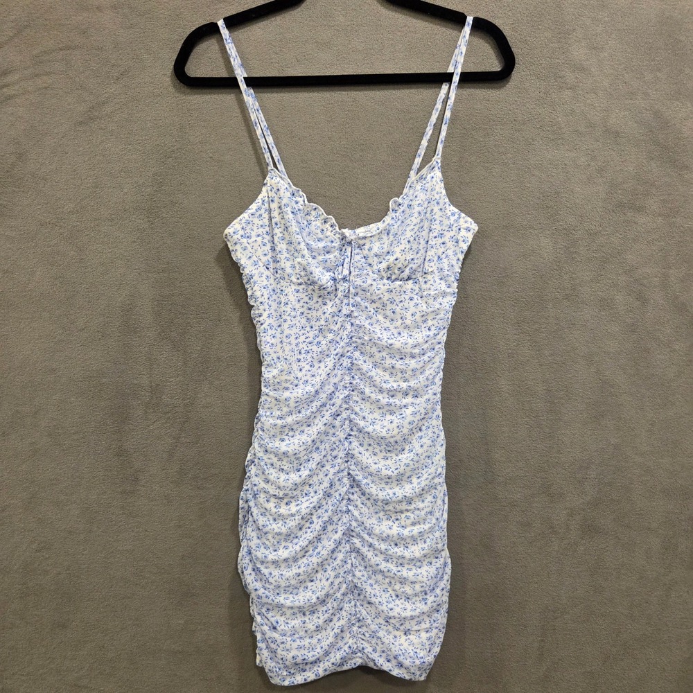 HM Divided Floral Ruched Mini Dress‎ Women Size Small Mesh Overlay Dainty